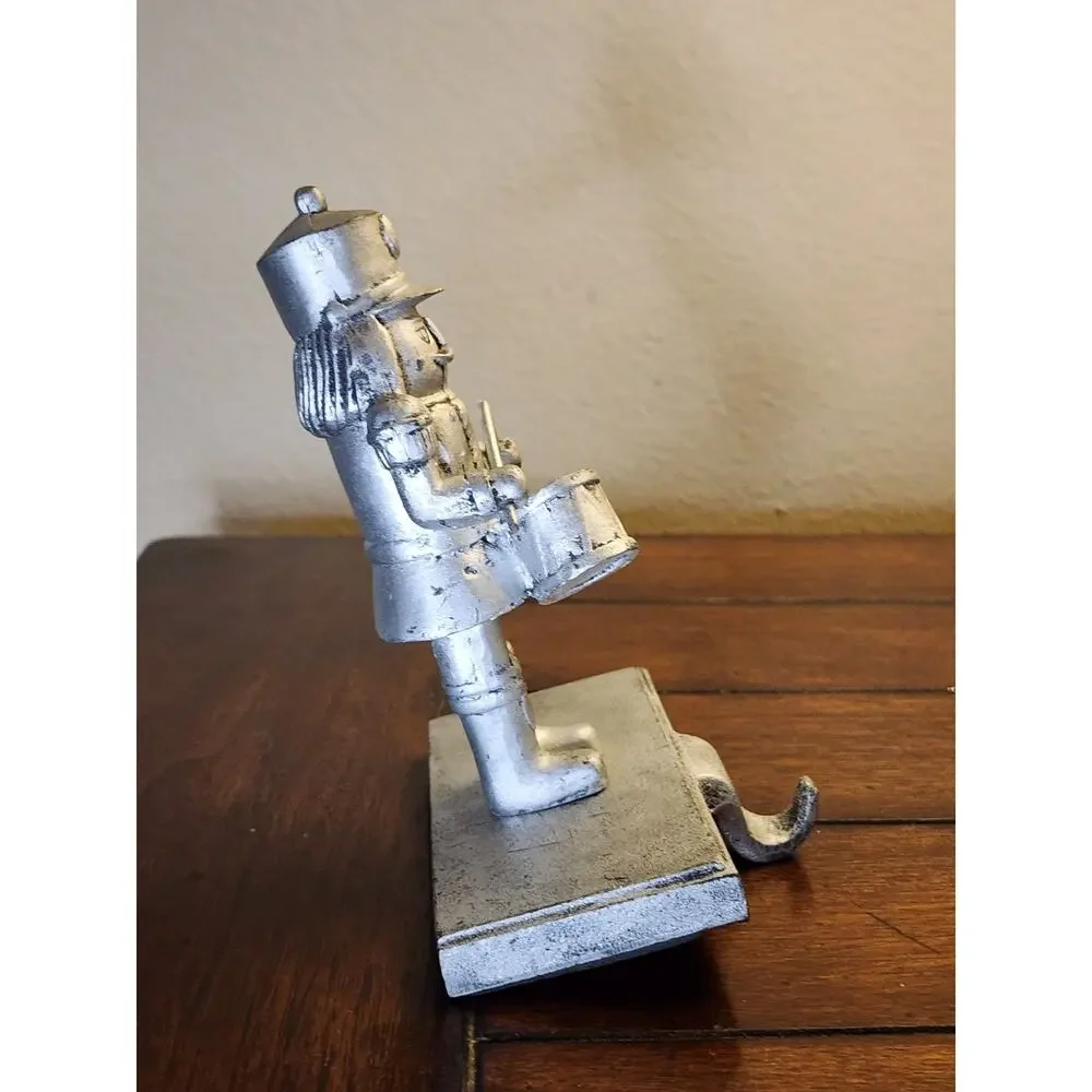Vintage Nutcracker Soldier Silver Christmas Stocking Holder Cast Iron Base